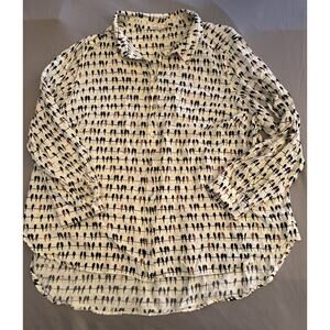 Jane Delancey Shirt Womens 1X White Black Red Parrot Bird Animal Print AOL Size